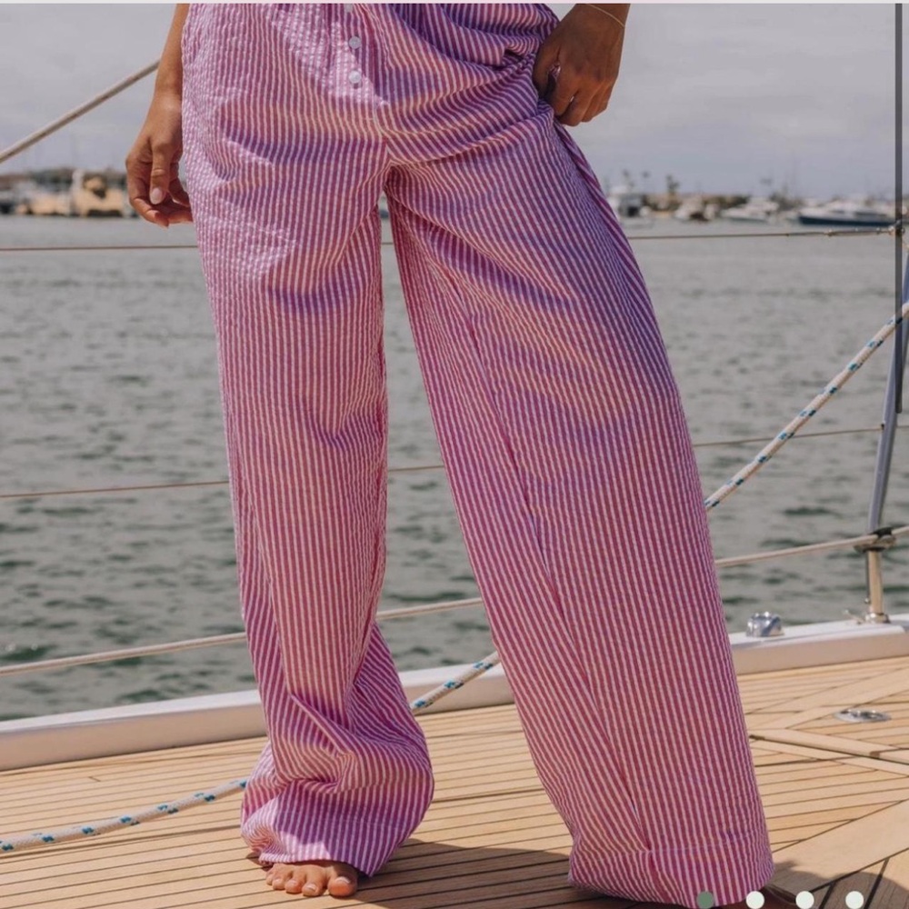 NWT Daily Drills Striped Seersucker Resort Pants - Pink/ White XS/S